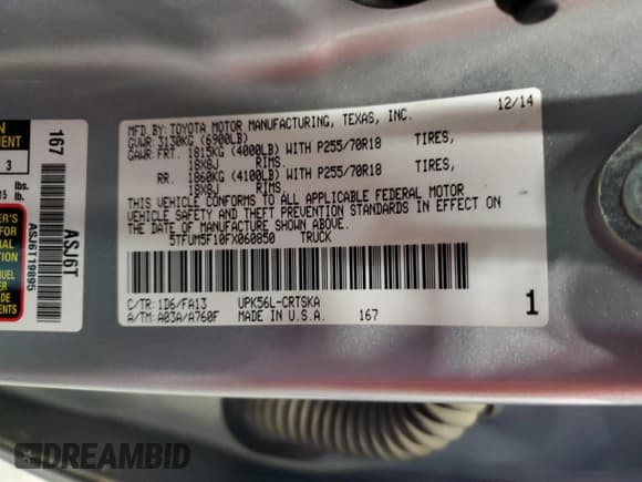 ✅ 2015 Toyota Tundra SR • VIN: 5TFUM5F10FX060850 • Лот: 47539235. Опубликован ранее на Copart с пробегом 258 342 миль. Бесплатный доступ к архиву аукционных продаж из США и подробный отчёт об истории автомобиля на DreamBid. Изображение 12.