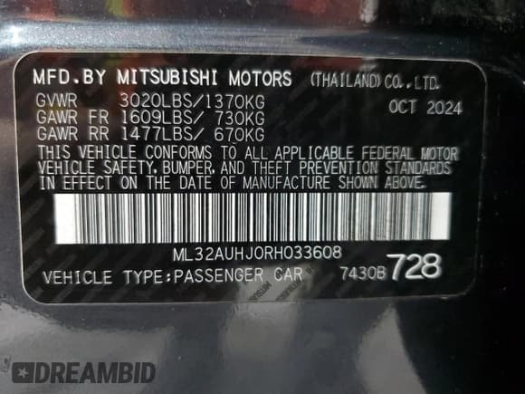 ✅ 2024 Mitsubishi Mirage ES • VIN: ML32AUHJ0RH033608 • Lot: 93326545. Listed on Copart with 21,036 mi. Free auction sales archive from the USA and detailed vehicle history report at DreamBid. Image 12.