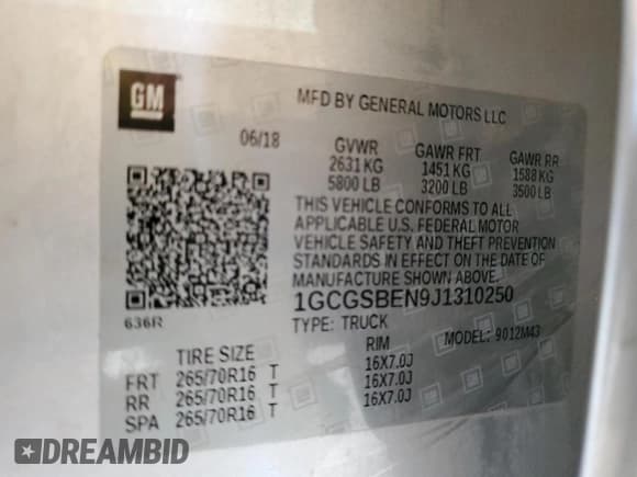 ✅ 2018 Chevrolet Colorado 2WD Work Truck • VIN: 1GCGSBEN9J1310250 • Лот: 53908365. Опубликован ранее на Copart с пробегом 173 805 миль. Бесплатный доступ к архиву аукционных продаж из США и подробный отчёт об истории автомобиля на DreamBid. Изображение 12.