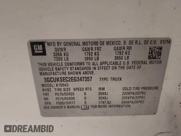 2014 Chevrolet Silverado 1500 LTZ с VIN 3GCUKSEC2EG347357, выставлен на аукционе IAAI как лот 43234660 с пробегом 145 295 миль миль и . История ставок и продаж доступна на DreamBid. Изображение 9.