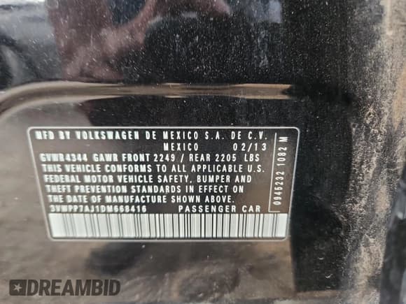 ✅ 2013 Volkswagen Jetta SE • VIN: 3VWPP7AJ1DM668416 • Lot: 90905175. Listed on Copart with 144,112 mi. Free auction sales archive from the USA and detailed vehicle history report at DreamBid. Image 13.