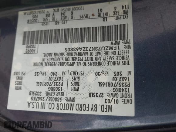 ✅ 2003 Ford Explorer XLT • VIN: 1FMZU73K73ZA63805 • Lot: 42217052. Listed on IAAI with 266,219 mi. Free auction sales archive from the USA and detailed vehicle history report at DreamBid. Image 9.