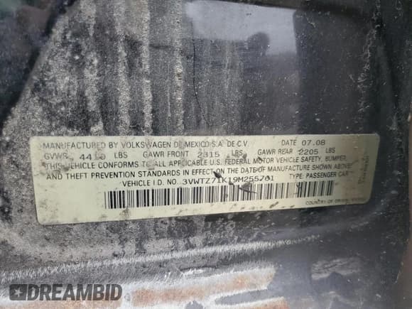 ✅ 2009 Volkswagen Jetta SE • VIN: 3VWTZ71K19M255761 • Lot: 90022845. Listed on Copart with 140,006 mi. Free auction sales archive from the USA and detailed vehicle history report at DreamBid. Image 12.