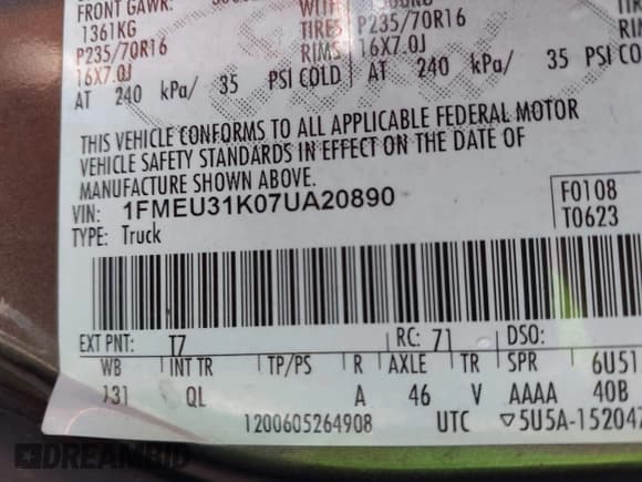 ✅ 2007 Ford Explorer Sport Trac XLT • VIN: 1FMEU31K07UA20890 • Лот: 43413200. Опубликован ранее на IAAI с пробегом 201 190 миль. Бесплатный доступ к архиву аукционных продаж из США и подробный отчёт об истории автомобиля на DreamBid. Изображение 9.