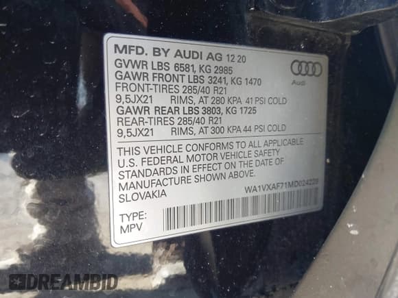 ✅ 2021 Audi Q7 Prestige • VIN: WA1VXAF71MD024229 • Лот: 41541710. Опубликован ранее на IAAI с пробегом 29 524 миль. Бесплатный доступ к архиву аукционных продаж из США и подробный отчёт об истории автомобиля на DreamBid. Изображение 9.