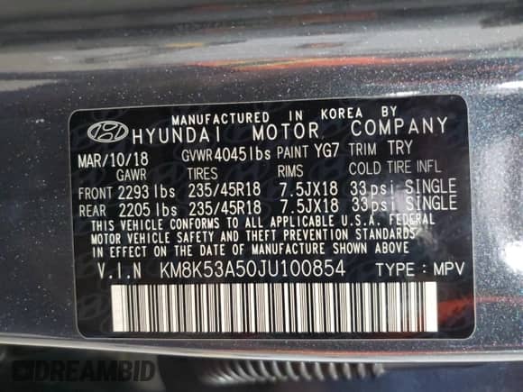 2018 Hyundai Kona Ultimate with VIN KM8K53A50JU100854, listed as a Copart auction lot 69459825 with 69,457 mi miles and Salvage title. Bid and sale history available at DreamBid. Image 13.