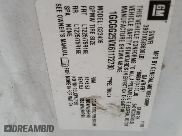 ✅ 2006 Chevrolet Express Cargo • VIN: 1GCGG25VX61172730 • Lot: 67153475. Listed on Copart with 191,657 mi. Free auction sales archive from the USA and detailed vehicle history report at DreamBid. Image 13.