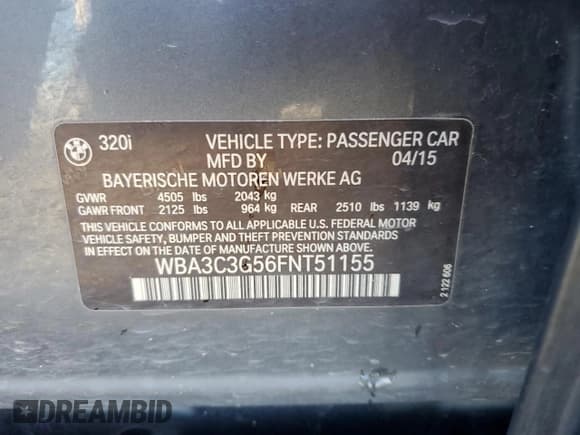 ✅ 2015 BMW 3 Series 320i xDrive • VIN: WBA3C3G56FNT51155 • Lot: 82647775. Wystawiony na Copart z przebiegiem 66 486 mil. Bezpłatny archiwum sprzedaży aukcyjnych z USA i szczegółowy raport historii pojazdu na DreamBid. Zdjęcie 13.