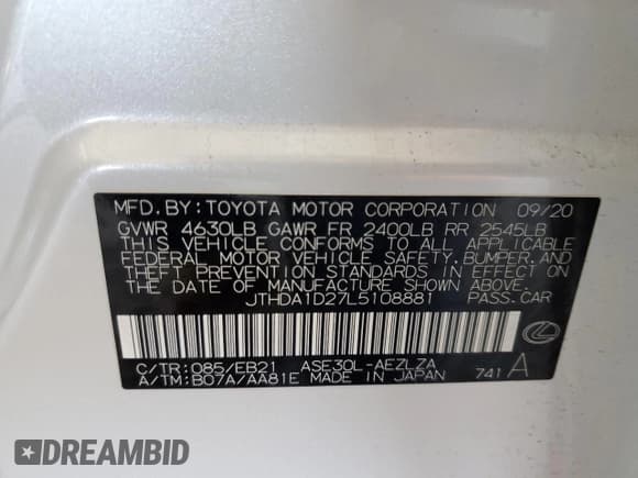 ✅ 2020 Lexus IS 300 • VIN: JTHDA1D27L5108881 • Lot: 46717135. Wystawiony na Copart z przebiegiem 41 560 mil. Bezpłatny archiwum sprzedaży aukcyjnych z USA i szczegółowy raport historii pojazdu na DreamBid. Zdjęcie 13.