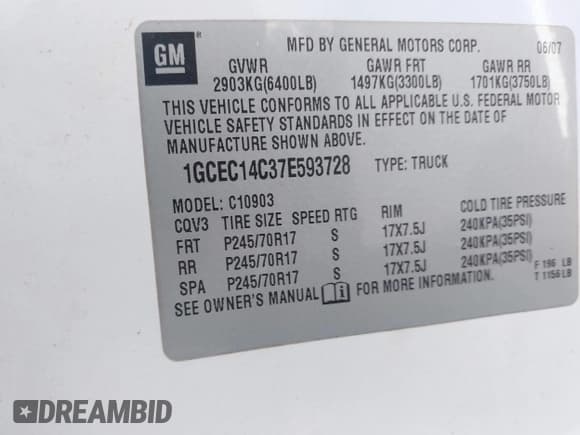 ✅ 2007 Chevrolet Silverado 1500 Work Truck • VIN: 1GCEC14C37E593728 • Лот: 42045120. Опубликован ранее на IAAI с пробегом 38 250 миль. Бесплатный доступ к архиву аукционных продаж из США и подробный отчёт об истории автомобиля на DreamBid. Изображение 9.