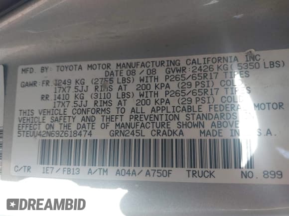 ✅ 2009 Toyota Tacoma • VIN: 5TEUU42N69Z618474 • Lot: 43227695. Listed on IAAI with 186,544 mi. Free auction sales archive from the USA and detailed vehicle history report at DreamBid. Image 9.