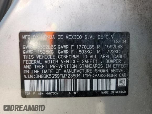 ✅ 2015 Honda Fit LX • VIN: 3HGGK5G59FM723604 • Lot: 58594315. Listed on Copart with 137,251 mi. Free auction sales archive from the USA and detailed vehicle history report at DreamBid. Image 12.