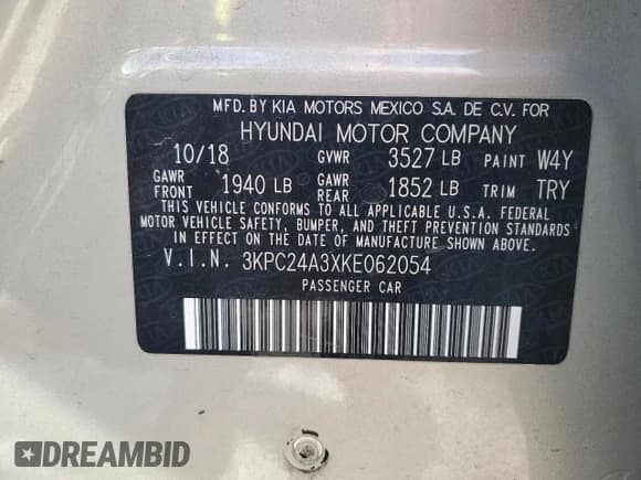 ✅ 2019 Hyundai Accent SE • VIN: 3KPC24A3XKE062054 • Lot: 42129125. Listed on Copart with 94,449 mi. Free auction sales archive from the USA and detailed vehicle history report at DreamBid. Image 13.