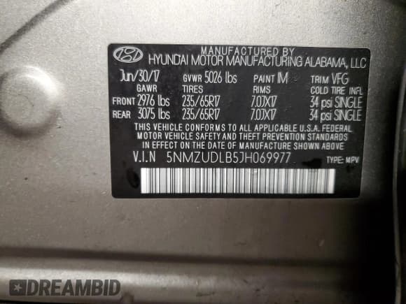 ✅ 2018 Hyundai Santa Fe 2.4L • VIN: 5NMZUDLB5JH069977 • Лот: 38550574. Опубликован ранее на Copart с пробегом 64 463 миль. Бесплатный доступ к архиву аукционных продаж из США и подробный отчёт об истории автомобиля на DreamBid. Изображение 13.