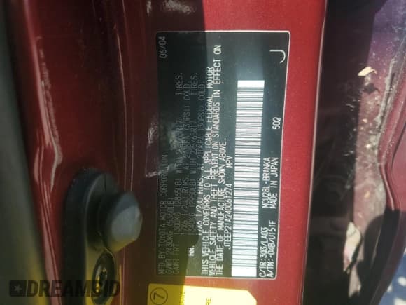 ✅ 2004 Toyota Highlander • VIN: JTEEP21A240061274 • Lot: 90921395. Listed on Copart with 203,892 mi. Free auction sales archive from the USA and detailed vehicle history report at DreamBid. Image 12.