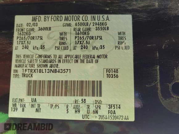 ✅ 2003 Ford F-150 XL • VIN: 1FTRX18L13NB43571 • Lot: 42929312. Listed on IAAI with 265,574 mi. Free auction sales archive from the USA and detailed vehicle history report at DreamBid. Image 9.