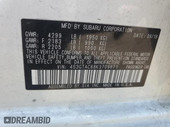 ✅ 2019 Subaru Impreza Premium • VIN: 4S3GTAC68K3709871 • Lot: 55459185. Listed on Copart with 96,474 mi. Free auction sales archive from the USA and detailed vehicle history report at DreamBid. Image 12.