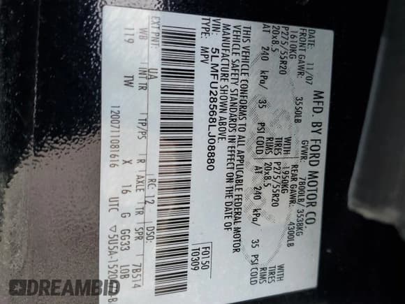 ✅ 2008 Lincoln Navigator • VIN: 5LMFU28568LJ08880 • Lot: 60415505. Listed on Copart with 146,634 mi. Free auction sales archive from the USA and detailed vehicle history report at DreamBid. Image 13.