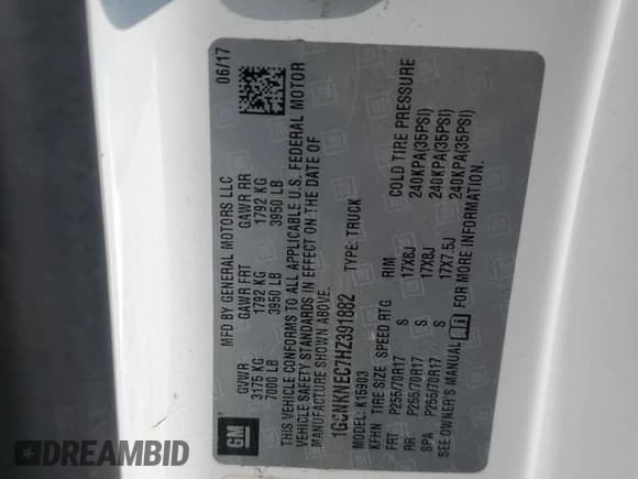 ✅ 2017 Chevrolet Silverado 1500 Work Truck • VIN: 1GCNKNEC7HZ391882 • Лот: 68122375. Опубликован ранее на Copart с пробегом 122 588 миль. Бесплатный доступ к архиву аукционных продаж из США и подробный отчёт об истории автомобиля на DreamBid. Изображение 12.