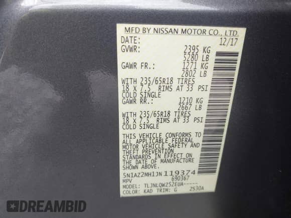 ✅ 2018 Nissan Murano SV • VIN: 5N1AZ2MH1JN119374 • Lot: 43073234. Listed on IAAI with 69,377 mi miles. Access the free auction sales archive from the USA and view a detailed vehicle history report at DreamBid. Image 9.