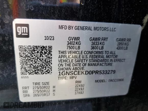 ✅ 2023 Chevrolet Suburban RST • VIN: 1GNSCEKD0PR533279 • Lot: 66894815. Wystawiony na Copart z przebiegiem 19 684 mil. Bezpłatny archiwum sprzedaży aukcyjnych z USA i szczegółowy raport historii pojazdu na DreamBid. Zdjęcie 13.