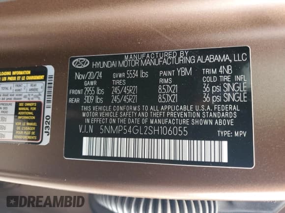 ✅ 2025 Hyundai Santa Fe Calligraphy • VIN: 5NMP54GL2SH106055 • Lot: 65136025. Listed on Copart with 363 mi. Free auction sales archive from the USA and detailed vehicle history report at DreamBid. Image 13.