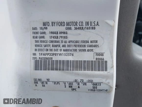 ✅ 2000 Ford Focus LX • VIN: 1FAFP33P8YW152574 • Lot: 43578214. Listed on IAAI with 175,420 mi. Free auction sales archive from the USA and detailed vehicle history report at DreamBid. Image 9.