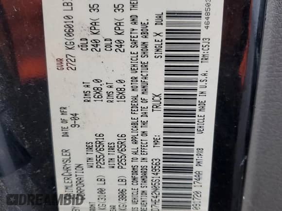 2005 Dodge Dakota SLT с VIN 1D7HE42N05S149563, выставлен на аукционе Copart как лот 81993094 с пробегом 120 039 миль миль и Списание • Salvage title. История ставок и продаж доступна на DreamBid. Изображение 14.