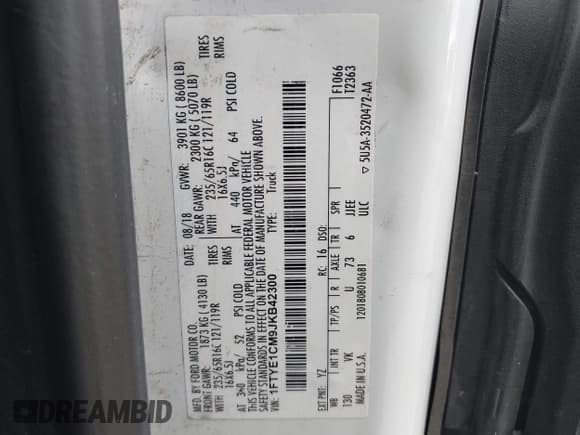 ✅ 2018 Ford Transit • VIN: 1FTYE1CM9JKB42300 • Лот: 43417237. Опубликован ранее на IAAI с пробегом 138 218 миль. Бесплатный доступ к архиву аукционных продаж из США и подробный отчёт об истории автомобиля на DreamBid. Изображение 9.