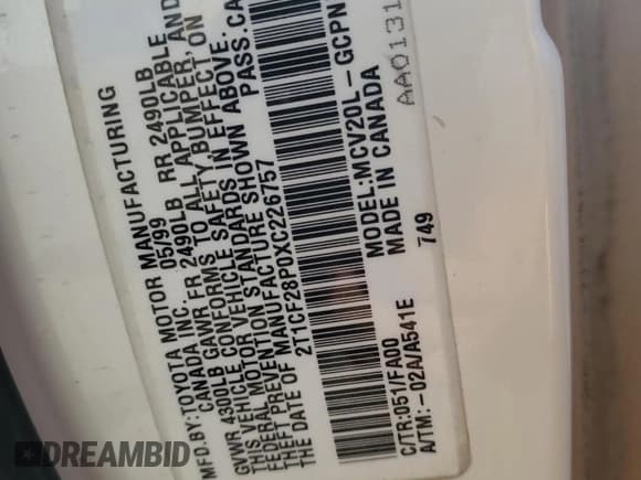 ✅ 1999 Toyota Solara SE • VIN: 2T1CF28P0XC226757 • Lot: 85358045. Wystawiony na Copart z przebiegiem 187 744 mil. Bezpłatny archiwum sprzedaży aukcyjnych z USA i szczegółowy raport historii pojazdu na DreamBid. Zdjęcie 14.