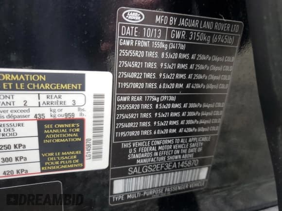✅ 2014 Land Rover Range Rover Supercharged • VIN: SALGS2EF3EA145870 • Lot: 90336545. Wystawiony na Copart z przebiegiem 110 556 mil. Bezpłatny archiwum sprzedaży aukcyjnych z USA i szczegółowy raport historii pojazdu na DreamBid. Zdjęcie 13.