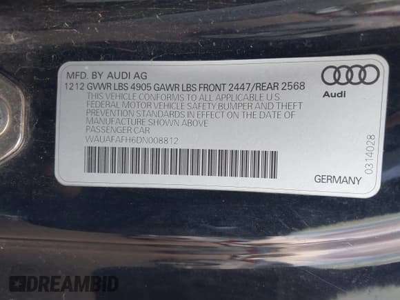 ✅ 2013 Audi A5 Premium • VIN: WAUAFAFH6DN008812 • Lot: 43801982. Wystawiony na IAAI z przebiegiem 186 583 mil. Bezpłatny archiwum sprzedaży aukcyjnych z USA i szczegółowy raport historii pojazdu na DreamBid. Zdjęcie 9.