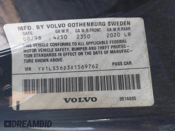 ✅ 1999 Volvo S70 • VIN: YV1LS56D3X1569762 • Lot: 42020050. Listed on IAAI with 110,245 mi. Free auction sales archive from the USA and detailed vehicle history report at DreamBid. Image 9.