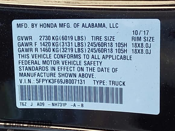 ✅ 2018 Honda Ridgeline RTL-T • VIN: 5FPYK3F69JB007131 • Лот: 41375353. Опубликован ранее на IAAI с пробегом 73 006 миль. Бесплатный доступ к архиву аукционных продаж из США и подробный отчёт об истории автомобиля на DreamBid. Изображение 9.