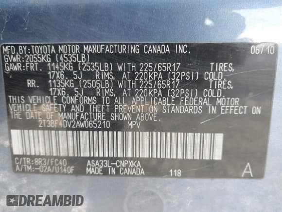 ✅ 2010 Toyota RAV4 • VIN: 2T3BF4DV2AW065210 • Лот: 43887690. Опубликован ранее на IAAI с пробегом 206 366 миль. Бесплатный доступ к архиву аукционных продаж из США и подробный отчёт об истории автомобиля на DreamBid. Изображение 9.