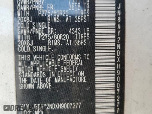 ✅ 2017 Nissan Armada SV • VIN: JN8AY2NDXH9007277 • Lot: 72093415. Wystawiony na Copart z przebiegiem 216 729 mil. Bezpłatny archiwum sprzedaży aukcyjnych z USA i szczegółowy raport historii pojazdu na DreamBid. Zdjęcie 14.