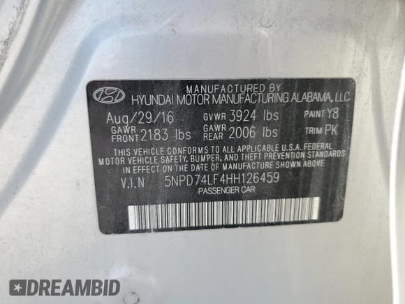 ✅ 2017 Hyundai Elantra SE • VIN: 5NPD74LF4HH126459 • Lot: 84469845. Listed on Copart with 140,962 mi. Free auction sales archive from the USA and detailed vehicle history report at DreamBid. Image 12.