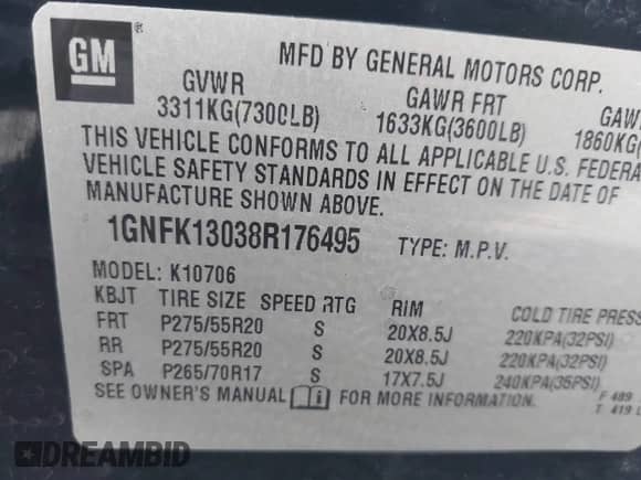 2008 Chevrolet Tahoe LTZ с VIN 1GNFK13038R176495, выставлен на аукционе IAAI как лот 42831935 с пробегом 195 782 миль миль и . История ставок и продаж доступна на DreamBid. Изображение 9.