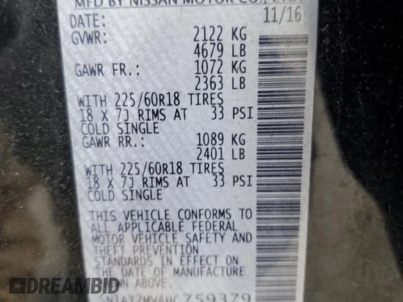 ✅ 2017 Nissan Rogue SL • VIN: 5N1AT2MV4HC759379 • Lot: 81365015. Listed on Copart with 119,785 mi. Free auction sales archive from the USA and detailed vehicle history report at DreamBid. Image 13.