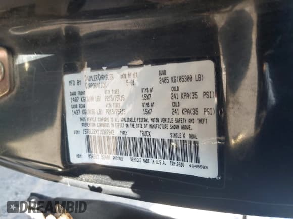 ✅ 2001 Dodge Dakota • VIN: 1B7GL22X11S307842 • Lot: 41484381. Wystawiony na IAAI z przebiegiem 154 012 mil. Bezpłatny archiwum sprzedaży aukcyjnych z USA i szczegółowy raport historii pojazdu na DreamBid. Zdjęcie 9.