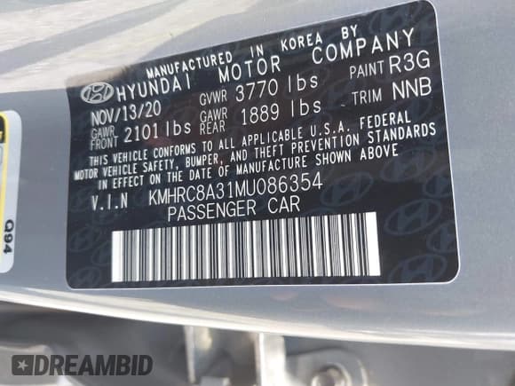 ✅ 2021 Hyundai Venue SEL • VIN: KMHRC8A31MU086354 • Lot: 42242139. Listed on IAAI with 81,963 mi. Free auction sales archive from the USA and detailed vehicle history report at DreamBid. Image 9.