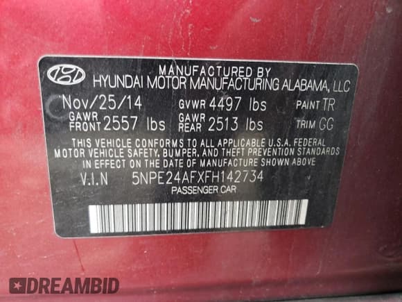 ✅ 2015 Hyundai Sonata SE • VIN: 5NPE24AFXFH142734 • Lot: 42887543. Listed on Copart with 124,144 mi. Free auction sales archive from the USA and detailed vehicle history report at DreamBid. Image 12.