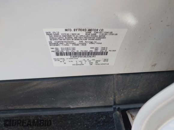 ✅ 2013 Ford Taurus Limited • VIN: 1FAHP2F81DG226591 • Lot: 43516816. Listed on IAAI with 218,666 mi. Free auction sales archive from the USA and detailed vehicle history report at DreamBid. Image 9.