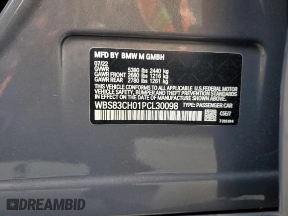 ✅ 2023 BMW M5 • VIN: WBS83CH01PCL30098 • Lot: 53896695. Wystawiony na Copart z przebiegiem 40 536 mil. Bezpłatny archiwum sprzedaży aukcyjnych z USA i szczegółowy raport historii pojazdu na DreamBid. Zdjęcie 12.