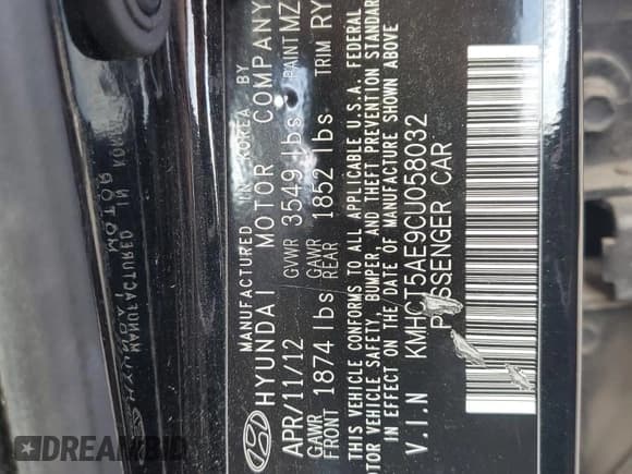 ✅ 2012 Hyundai Accent GS • VIN: KMHCT5AE9CU058032 • Лот: 82291813. Опубликован ранее на Copart с пробегом Не указан. Бесплатный доступ к архиву аукционных продаж из США и подробный отчёт об истории автомобиля на DreamBid. Изображение 12.