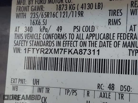 ✅ 2015 Ford Transit • VIN: 1FTYR2XM7FKA87311 • Лот: 43661265. Опубликован ранее на IAAI с пробегом 151 244 миль. Бесплатный доступ к архиву аукционных продаж из США и подробный отчёт об истории автомобиля на DreamBid. Изображение 9.