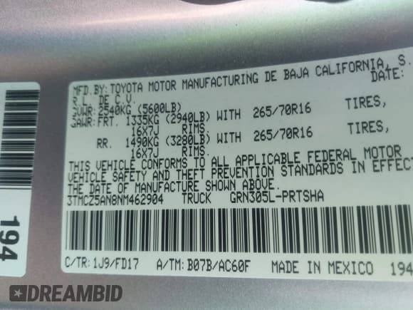 ✅ 2022 Toyota Tacoma SR • VIN: 3TMCZ5AN8NM462904 • Лот: 43355132. Опубликован ранее на IAAI с пробегом 80 448 миль. Бесплатный доступ к архиву аукционных продаж из США и подробный отчёт об истории автомобиля на DreamBid. Изображение 9.