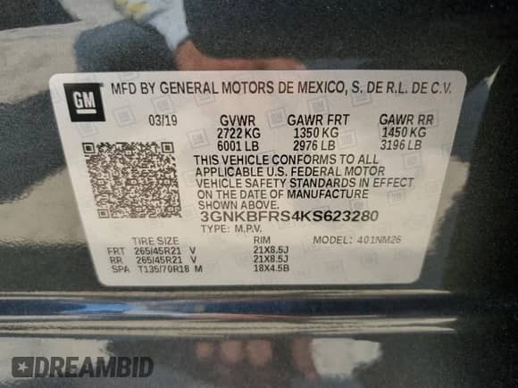 2019 Chevrolet Blazer Premier with VIN 3GNKBFRS4KS623280, listed as a Copart auction lot 68945425 with 80,021 mi miles and Salvage title. Bid and sale history available at DreamBid. Image 12.