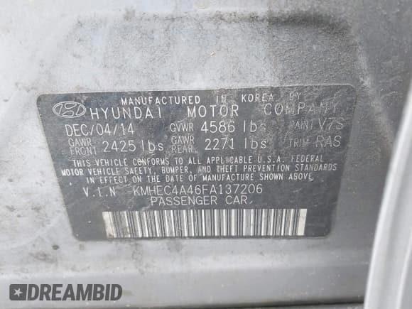 ✅ 2015 Hyundai Sonata Limited • VIN: KMHEC4A46FA137206 • Лот: 43252455. Опубликован ранее на IAAI с пробегом Не указан. Бесплатный доступ к архиву аукционных продаж из США и подробный отчёт об истории автомобиля на DreamBid. Изображение 9.