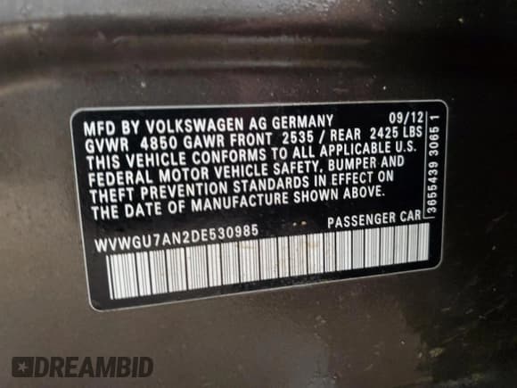 ✅ 2013 Volkswagen CC Executive • VIN: WVWGU7AN2DE530985 • Лот: 48501095. Опубликован ранее на Copart с пробегом Не указан. Бесплатный доступ к архиву аукционных продаж из США и подробный отчёт об истории автомобиля на DreamBid. Изображение 15.